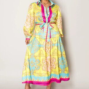 Endless Moon Resort Wear - Yellow Baroque Print Maxi Dress - M